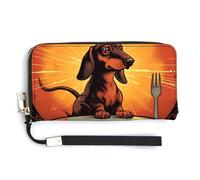 KLWQR Leather Wallets Waterproof Zip Around Clutch Bag Dachshund Looking at Plate Credit Card Holder Clutch Purse for Women Ladies