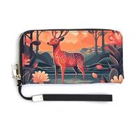 KLWQR Leather Wallets Waterproof Zip Around Clutch Bag Deer And Flowers Credit Card Holder Clutch Purse for Women Ladies, style, 20.0*10.5cm