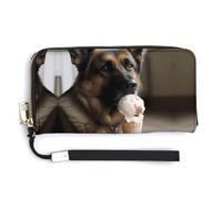 KLWQR Leather Wallets Waterproof Zip Around Clutch Bag Dog Who Likes Ice Cream Credit Card Holder Clutch Purse for Women Ladies