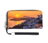 KLWQR Leather Wallets Waterproof Zip Around Clutch Bag Greece Island Sunset Landscape Credit Card Holder Clutch Purse for Women Ladies, style, 20.0*10.5cm