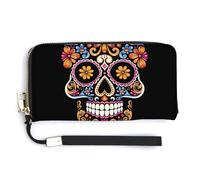 KLWQR Leather Wallets Waterproof Zip Around Clutch Bag Hand Drawn Skull Credit Card Holder Clutch Purse for Women Ladies