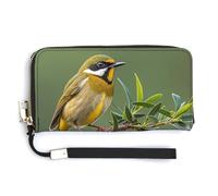 KLWQR Leather Wallets Waterproof Zip Around Clutch Bag Outdoor Olive Green Flowering Birds Credit Card Holder Clutch Purse for Women Ladies
