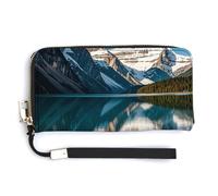 KLWQR Leather Wallets Waterproof Zip Around Clutch Bag Panorama of The Lake Louise Mountains Credit Card Holder Clutch Purse for Women Ladies
