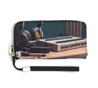 KLWQR Leather Wallets Waterproof Zip Around Clutch Bag Recorder with Headphones Credit Card Holder Clutch Purse for Women Ladies