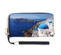 KLWQR Leather Wallets Waterproof Zip Around Clutch Bag Santorini Greek Island Sea View Credit Card Holder Clutch Purse for Women Ladies, style, 20.0*10.5cm