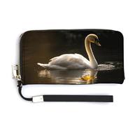 KLWQR Leather Wallets Waterproof Zip Around Clutch Bag White Swan Swimming Credit Card Holder Clutch Purse for Women Ladies, style, 20.0*10.5cm