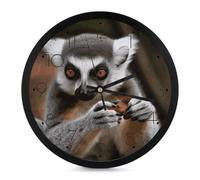 KLWQR Monkey Lemur Cute Wall Clock 10 Inch Silent Non-Ticking Round Clocks Battery Operated Modern Kitchen Clock Wall Decor for Living Room Office Home Bedroom Kitchen Bathroom