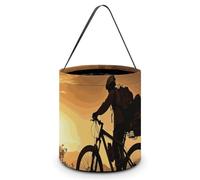 KLWQR Mountain Bike in The Evening Halloween Trick Or Treat Bags with Handles Christmas Candy Bucket Portable Reusable Goody Buckets Tote Bags for Halloween Party Favor Supplies