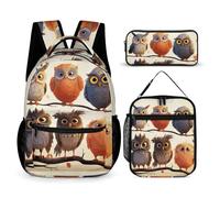 KLWQR Owls Birds Backpack for Women Men Lightweight Waterproof Backpack Set With Lunch Box Pencil Case Travel Laptop Backpack Casual Daypacks, Style, One Size
