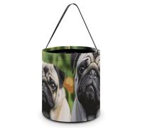 KLWQR Pugs in The Garden Halloween Trick Or Treat Bags with Handles Halloween Candy Buckets Portable Reusable Goody Bucket Tote Bag