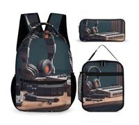 KLWQR Recorder with Headphones Backpack for Women Men Lightweight Waterproof Backpack Set With Lunch Box Pencil Case Travel Laptop Backpack Casual Daypacks, Style, One Size