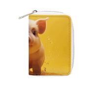 KLWQR RFID Credit Card Holder Wallets for Women Cute Small Leather Ladies Cardholder Wallets Piggy Is Jumping Card Organizer Case with Zipper