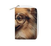 KLWQR RFID Credit Card Holder Wallets for Women Cute Small Leather Ladies Cardholder Wallets Pomeranian Dog Wearing Glasses Card Organizer Case with Zipper