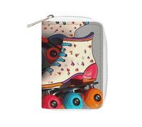 KLWQR RFID Credit Card Holder Wallets for Women Cute Small Leather Ladies Cardholder Wallets Retro Roller Skates Colorful Card Organizer Case with Zipper, style, 16x11.5cm