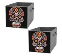 KLWQR Storage Cube Bins Collapsible Waterproof Cube Storage Bin Storage Basket with Handles Hand Drawn Skull Toy Storage Box for Home Closets Offices Bedrooms 2PCS