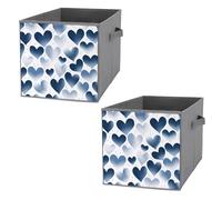 KLWQR Storage Cube Bins Collapsible Waterproof Cube Storage Bin Storage Basket with Handles Navy Heart Toy Storage Box for Home Closets Offices Bedrooms 2PCS