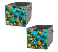 KLWQR Storage Cube Bins Collapsible Waterproof Cube Storage Bin Storage Basket with Handles Smiley Face Toy Storage Box for Home Closets Offices Bedrooms 2PCS