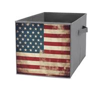 KLWQR Storage Cube Bins Collapsible Waterproof Cube Storage Bin Storage Basket with Handles Vintage American USA Flag Toy Storage Box for Home Closets Offices Bedrooms 1PCS