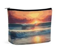 KLWQR Sunset Seaside Makeup Bag for Purse Waterproof Cosmetic Bags Makeup Pouch with Zipper Travel Toiletry Bag Organizer for Women Ladies, style, One Size