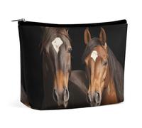 KLWQR Two Horses Standing on Black Background Makeup Bag for Purse Waterproof Cosmetic Bags Makeup Pouch with Zipper Travel Toiletry Bag Organizer for Women Ladies, style, One size