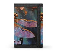 KLWQR Wallet for Women Men Trifold Wallets with Keychain Holder Hand Painted DragonflyZipper Coin Purse RFID Credit Card Holder Cute Cash Purse