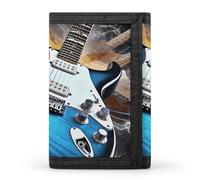 KLWQR Wallet for Women Men Trifold Wallets with Keychain Holder Magic Electric Guitar MusicZipper Coin Purse RFID Credit Card Holder Cute Cash Purse