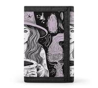KLWQR Wallet for Women Men Trifold Wallets with Keychain Holder Magic Witch Witchcraft Bohemian DrawingZipper Coin Purse RFID Credit Card Holder Cute Cash Purse