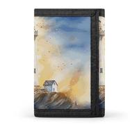 KLWQR Wallet for Women Men Trifold Wallets with Keychain Holder Watercolor Lighthouse Fantasy LightZipper Coin Purse RFID Credit Card Holder Cute Cash Purse