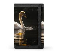 KLWQR Wallet for Women Men Trifold Wallets with Keychain Holder White Swan SwimmingZipper Coin Purse RFID Credit Card Holder Cute Cash Purse