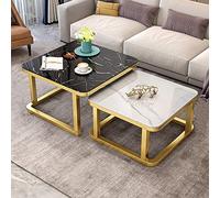 KLYDBMYT Marble Effect Nesting Coffee Table Set of 2 - Stackable Side & End Tables with Smooth Tempered Glass Top for Living Room - Modern Metal Design