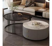 KLYDBMYT Modern Round Nesting Coffee Tables Set of 2 with Large Storage, Easy Maintenance for Living Room, Bedroom, Office, Balcony, Apartment Use(Grey,23.6 * 13.7+31.4 * 17.7IN)