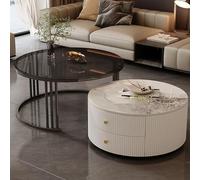KLYDBMYT Modern Round Nesting Coffee Tables Set of 2 with Large Storage, Easy Maintenance for Living Room, Bedroom, Office, Balcony, Apartment Use(Motley-W,23.6 * 13.7+31.4 * 17.7IN)