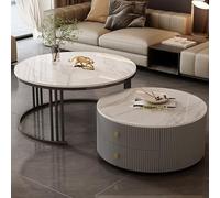 KLYDBMYT Modern Round Nesting Coffee Tables Set of 2 with Large Storage, Easy Maintenance for Living Room, Bedroom, Office, Balcony, Apartment Use(Motley-J,23.6 * 13.7+27.5 * 17.7IN)