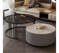 KLYDBMYT Modern Round Nesting Coffee Tables Set of 2 with Large Storage, Easy Maintenance for Living Room, Bedroom, Office, Balcony, Apartment Use(Blue1,23.6 * 13.7+31.4 * 17.7IN)