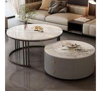 KLYDBMYT Modern Round Nesting Coffee Tables Set of 2 with Large Storage, Easy Maintenance for Living Room, Bedroom, Office, Balcony, Apartment Use(Blue2,23.6 * 13.7+31.4 * 17.7IN)