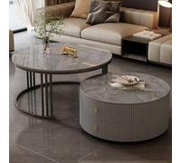 KLYDBMYT Modern Round Nesting Coffee Tables Set of 2 with Large Storage, Easy Maintenance for Living Room, Bedroom, Office, Balcony, Apartment Use(Gray2,23.6 * 13.7+31.4 * 17.7IN)