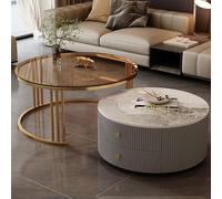 KLYDBMYT Modern Round Nesting Coffee Tables Set of 2 with Large Storage, Easy Maintenance for Living Room, Bedroom, Office, Balcony, Apartment Use(Motley-Q,23.6 * 13.7+31.4 * 17.7IN)