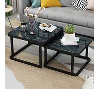 KLYDBMYT Nesting Coffee Table Set of 2 - Stackable Marble Effect End Tables with Smooth Tempered Glass Top for Living Room, Modern Metal Side Tables for Sofa & Decor