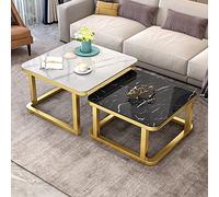 KLYDBMYT Nesting Coffee Table Set of 2 - Stackable Side End Tables with Marble Effect - Tempered Glass Top - Stylish Metal Base for Living Room, Modern Sofa Tables