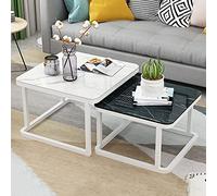 KLYDBMYT Nesting Coffee Table Set of 2 - Stackable Side & End Tables with Marble Effect, Tempered Glass Top, Modern Metal Base for Living Room & Sofa - Stylish, Space-Saving Design