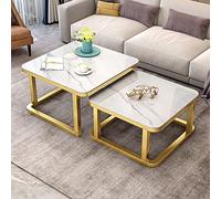 KLYDBMYT Nesting Coffee Table Set of 2 - Stackable Side End Tables with Marble Effect Tempered Glass Top, Modern Metal Base for Living Room, Stylish Coffee & Side Tables