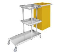 KLYDBMYT Stainless Steel Janitorial Cart, Commercial Housekeeping Caddy Cleaning Trolley, Heavy Duty Rolling Utility Cart Broom mop Holder, Hotel/Supermarket/Office Cleaning Cart