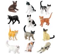 KLYKLL Pack of 12 Realistic Mini Cats Miniature Figures Decorative Hard Plastic Cat Figures Toy Figures Cute Cat Toy Children for Cake Topper Garden Birthday