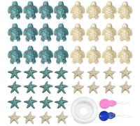 KLYNGTSK 120PCS Sea Turtle Beads Starfish Beads Charms Carved Turtle Bead Charms Turquoise Sea Star Tortoise Charms Ocean Animal Spacer Beads Set with Thread and Threader for Jewellery DIY Crafts