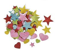KLYNGTSK 200 PCS Glitter Foam Stickers Self Adhesive Foam Star/Heart Shapes Glitter Stickers Colourful Craft Stickers for Wall Decoration, Card Making, Craft DIY,Crafting, Scrapbooking