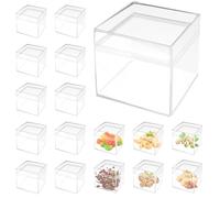 KLYNGTSK 24 Pack Square Cube Display Case 5 x5 x 5 cm Transparent Plastic Square Cube Mini Clear Squared Containers Plastic Squared Cubes Containers with Lid Small Acrylic Display Box for Candy Pill