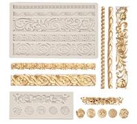 KLYNGTSK 2Pack Fondant Silicone Mold 3D Baroque Sculpted Cake Mould Retro Relief Fondant Mould Scroll Border Embossed Lace Molds Silicone Fondant Cake Decorating for Sugarcraft Clay Jelly Candle Candy