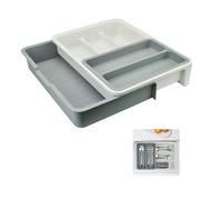 KLYNGTSK Cutlery Tray Utensil Drawer Organizer Anti-Slip Cutlery Organiser 3-in-1Expandable Kitchen Drawer Inserts with 7 Compartment for Tableware Kitchen Gadgets Silverware Cookware(Grey)