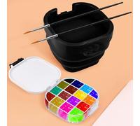 KLYNGTSK Paint Palette Box with Foldable Paint Brush Washer Portable Multifunctional travel paint palette box 16Wells Airtight Paint Saver with Lid for Acrylic Gouache Paint Watercolor Oil Paint,Black