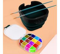 KLYNGTSK Paint Palette Box with Foldable Paint Brush Washer Portable Multifunctional travel paint palette box 16Wells Airtight Paint Saver with Lid for Acrylic Gouache Paint Watercolor Oil Paint,Green
